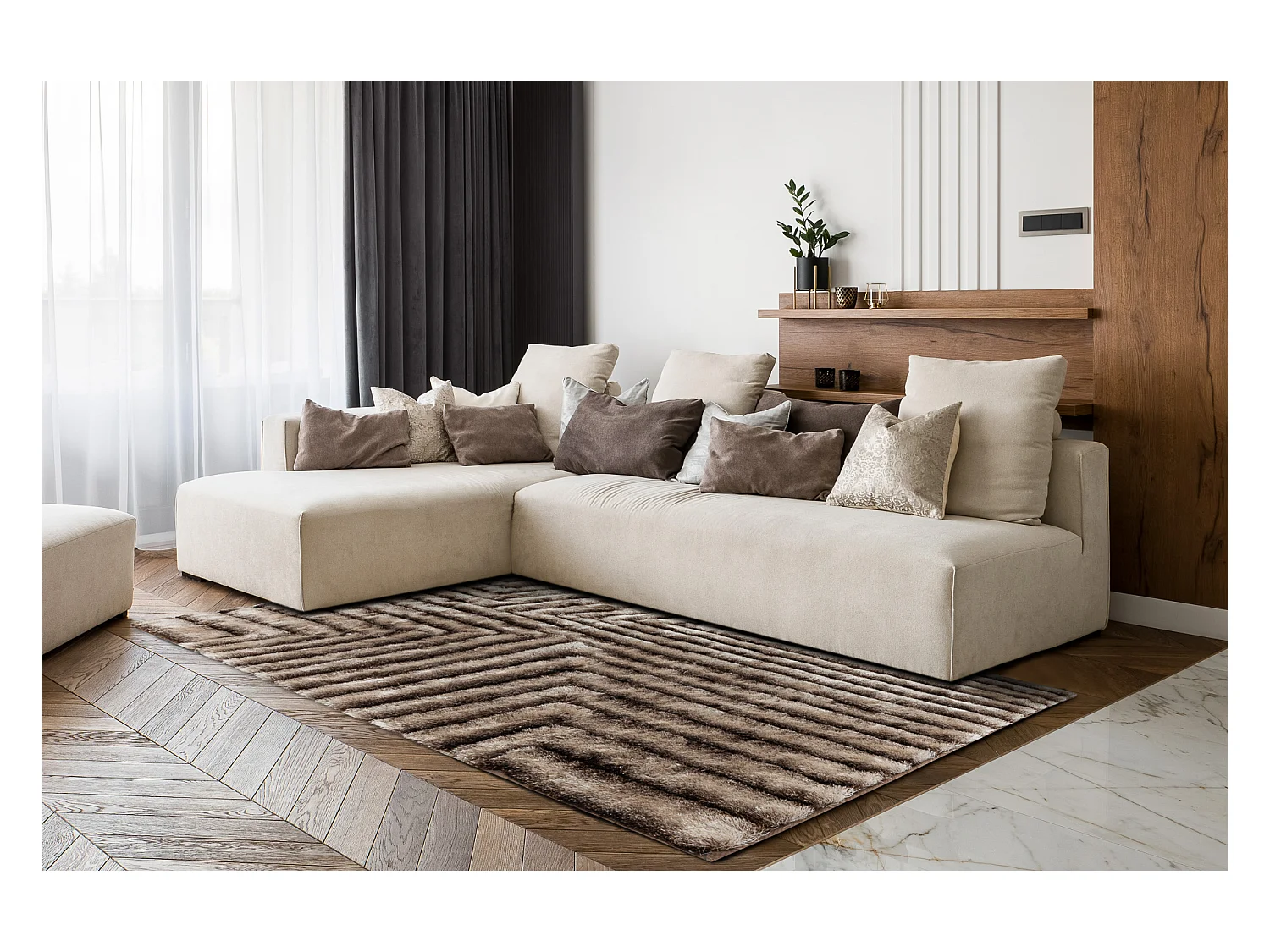 Tapijt shaggy FLIM 010-B7 modern, Labirynt - Structureel, bruin 80x150 cm