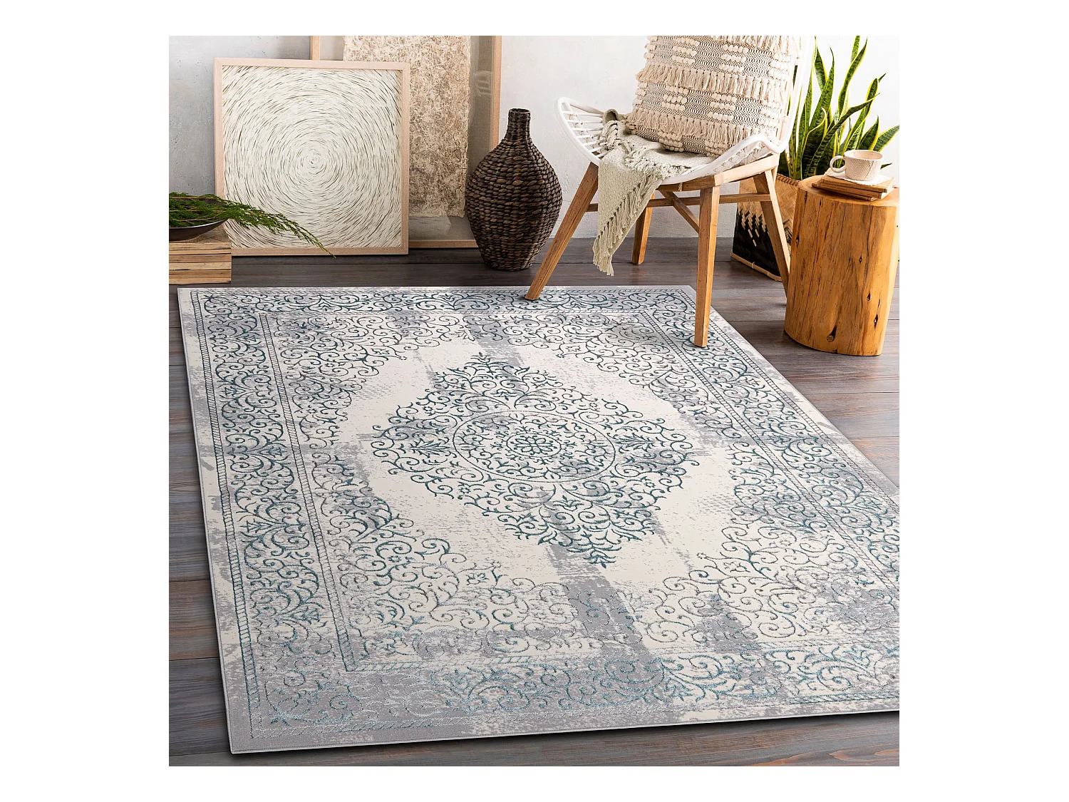 Tapis CORE W7161 Rosette Vintage - structurel, deux niveaux de molleto 140x190 cm