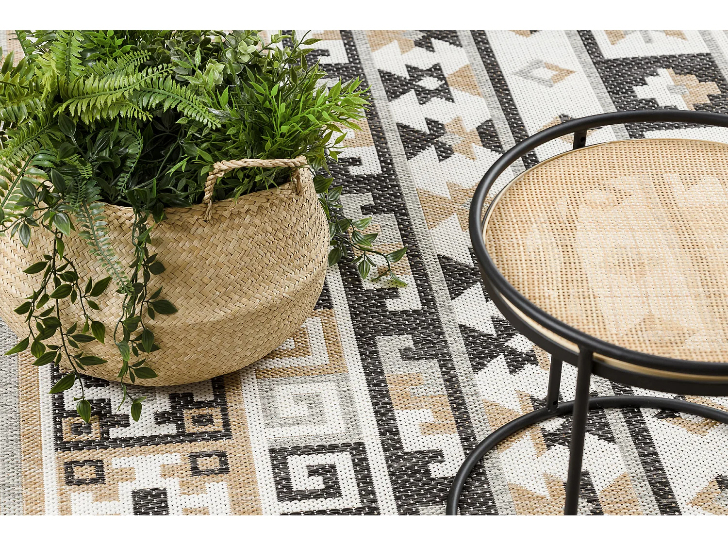 Teppich SISAL COOPER Aztekisch, Etno, Zickzack 22218 ecru / schwarz 80x150 cm