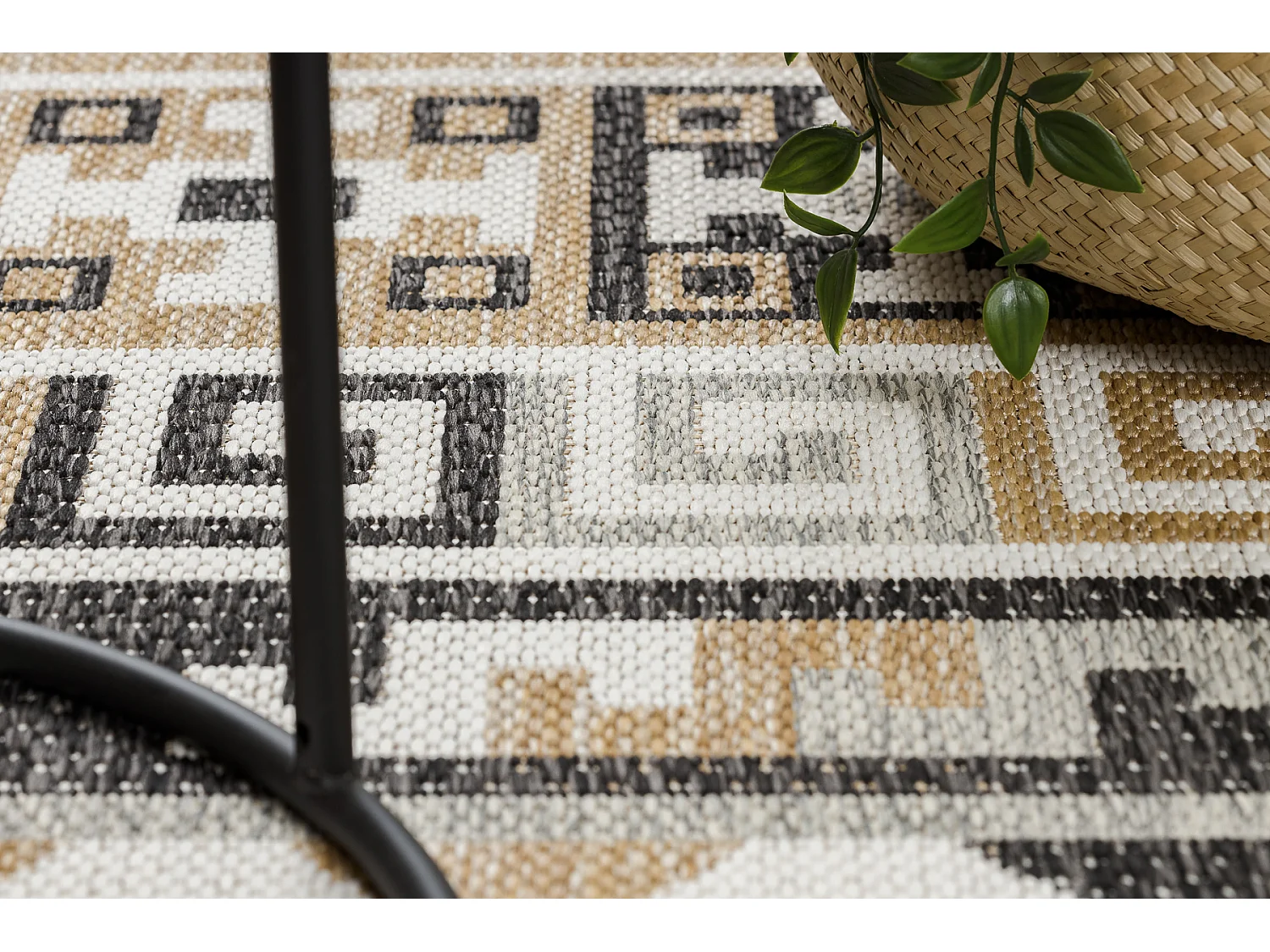 Teppich SISAL COOPER Aztekisch, Etno, Zickzack 22218 ecru / schwarz 80x150 cm