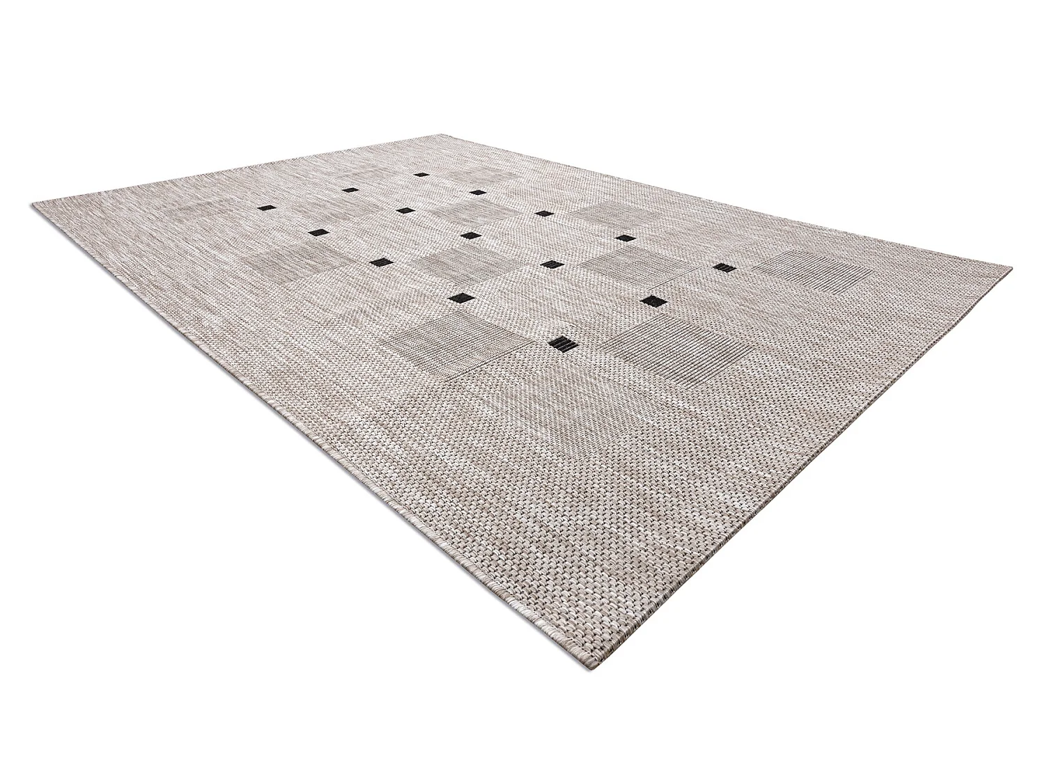 Sisal tapijt SISAL FLOORLUX 20079 BLOEMEN VIERKANTEN zilver / zwartkle 80x150 cm