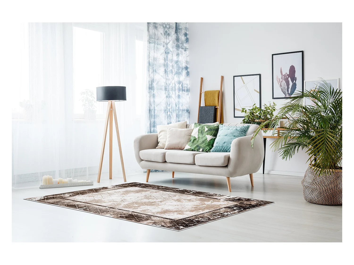 Tapijt ACRYL VALS 0W1738 C56 54 Kader marmer, gewreven beige / ivoor  100x200 cm