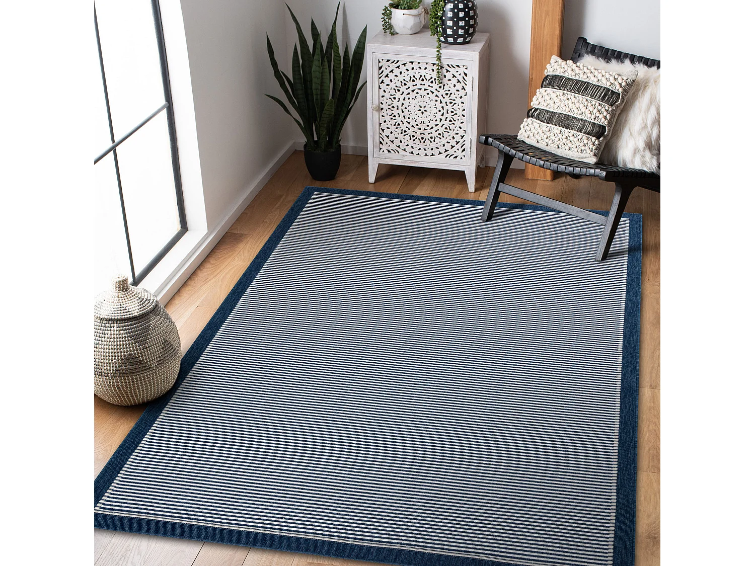 Tapijt SPRING 20411994 lijnen , kader Sisal , lus - blauw 120x170 cm