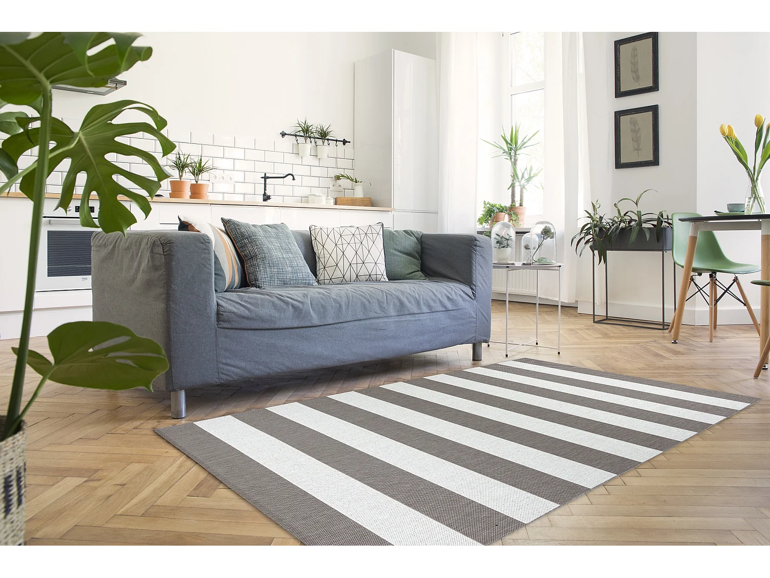 Tapis SIZAL FLAT 48644686 Rayures blanc beige 120x170 cm