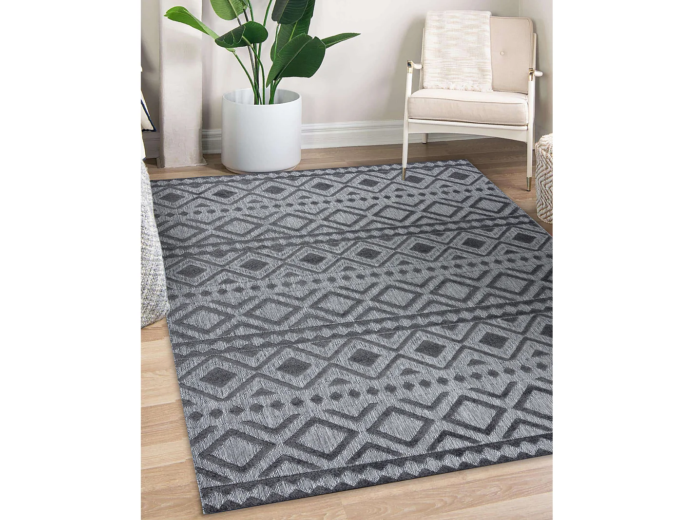 Tapis Structural SOLE D3852 Boho, diamants - tissé à plat gris 80x250 cm