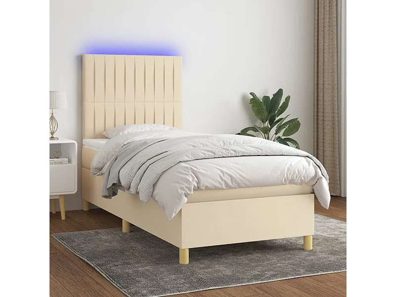 Cama continental c/ colchão e LED 90x200 cm tecido cor creme PT956289