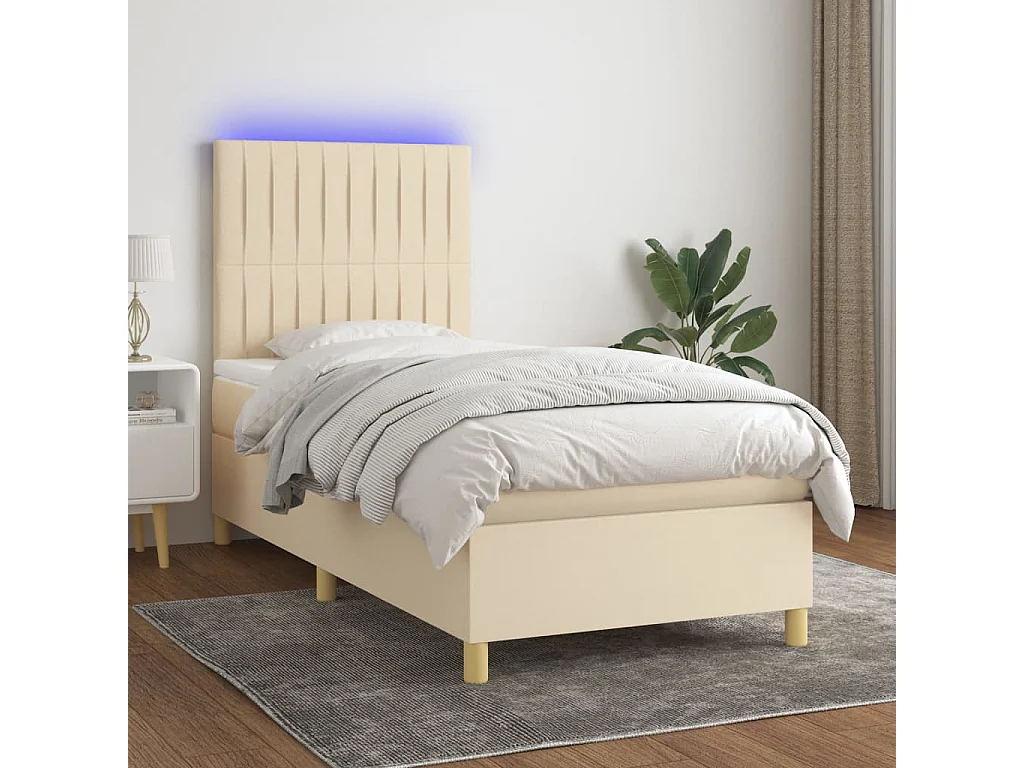 Cama continental c/ colchão e LED 90x200 cm tecido cor creme PT956289