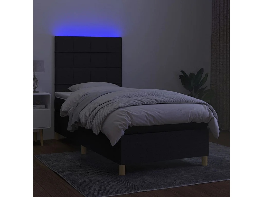 Ensemble complet boxspring - 100x200 cm + sommier à lattes de lit + matelas + LED Noir Tissu SRGW65449