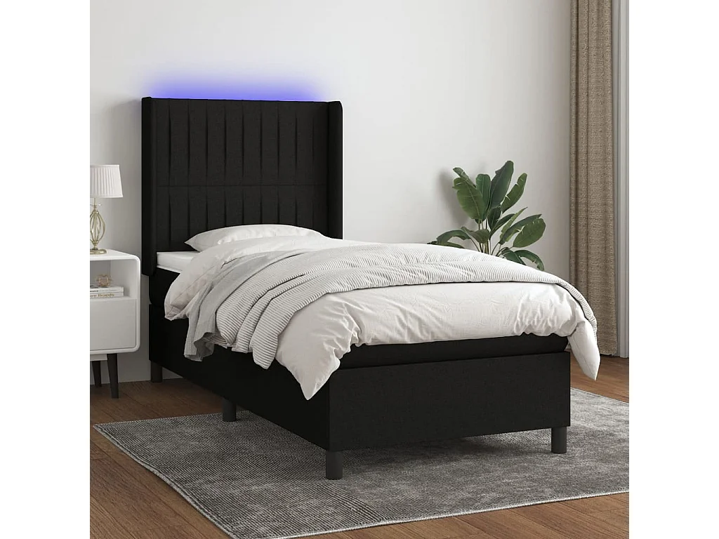 Conjunto Boxspring - 80x200 cm + Somieres + colchón + luces LED tela negro ES41953
