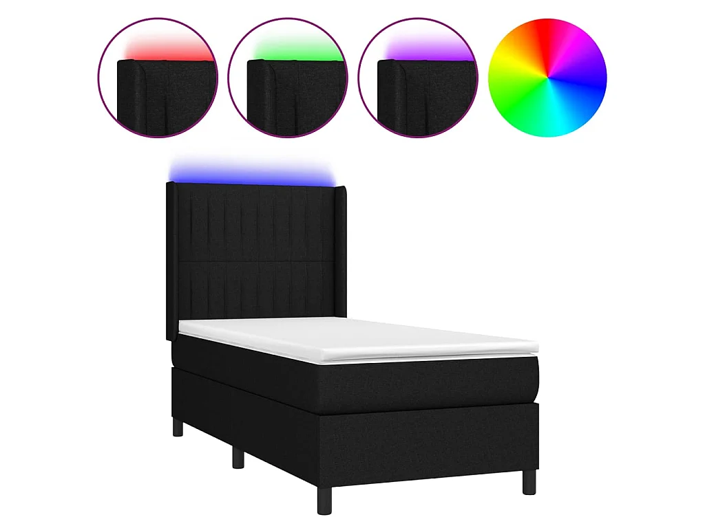 Conjunto Boxspring - 80x200 cm + Somieres + colchón + luces LED tela negro ES41953
