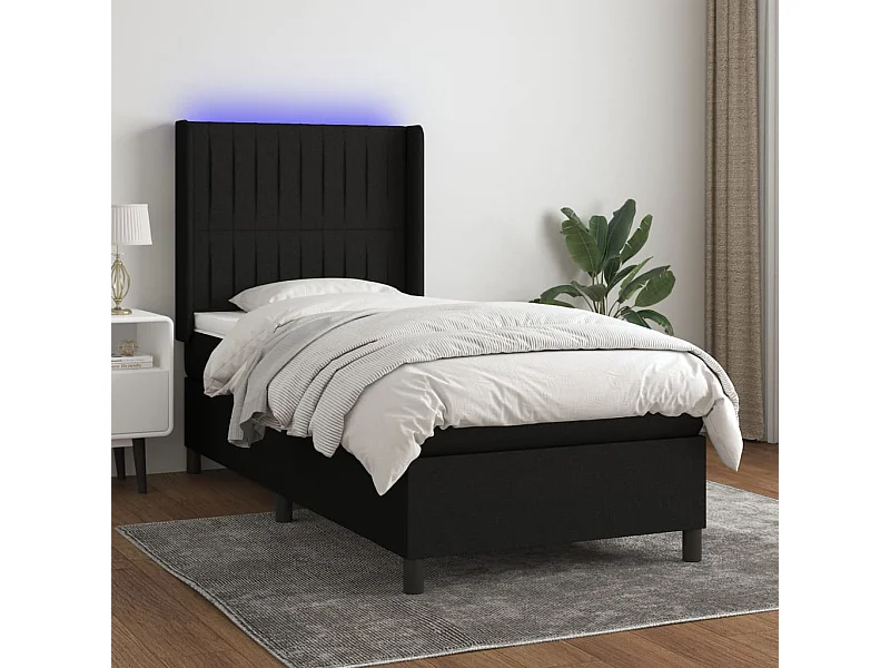 Conjunto Boxspring - 80x200 cm + Somieres + colchón + luces LED tela negro ES41953
