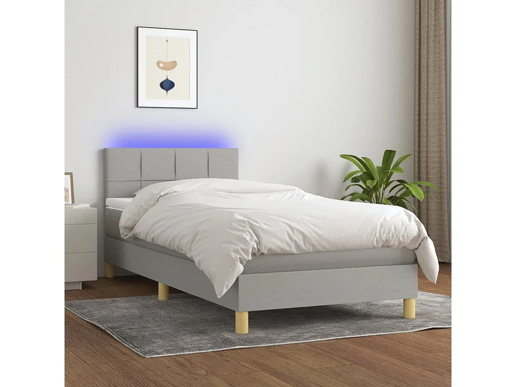Conjunto Boxspring - 80x200 cm + Somieres + colchón tela y LED gris claro ES42805