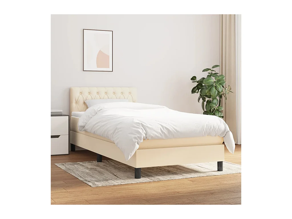 Ensemble complet boxspring - 90x200 cm + sommier tapissier + matelas Crème Tissu SRGW21333