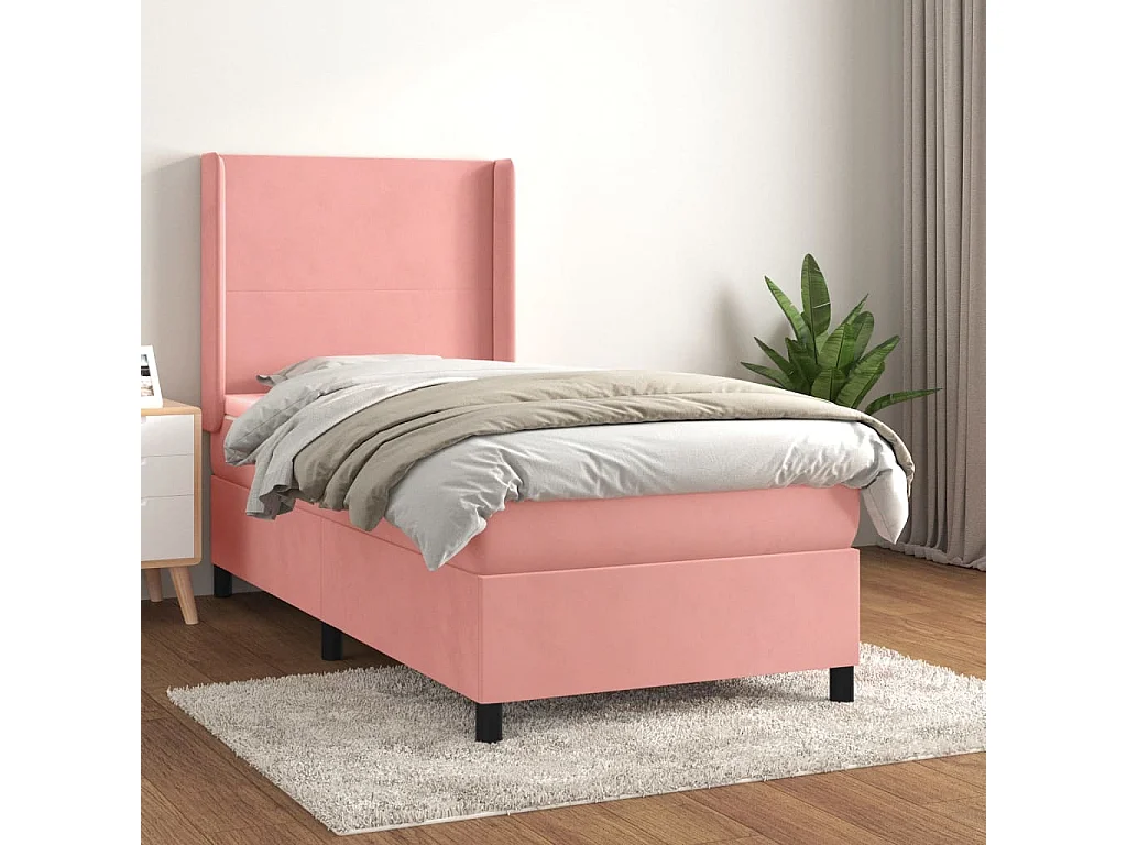 Lit-90x190 cm avec sommier tapissier + matelas Rose Velours SRGW66597