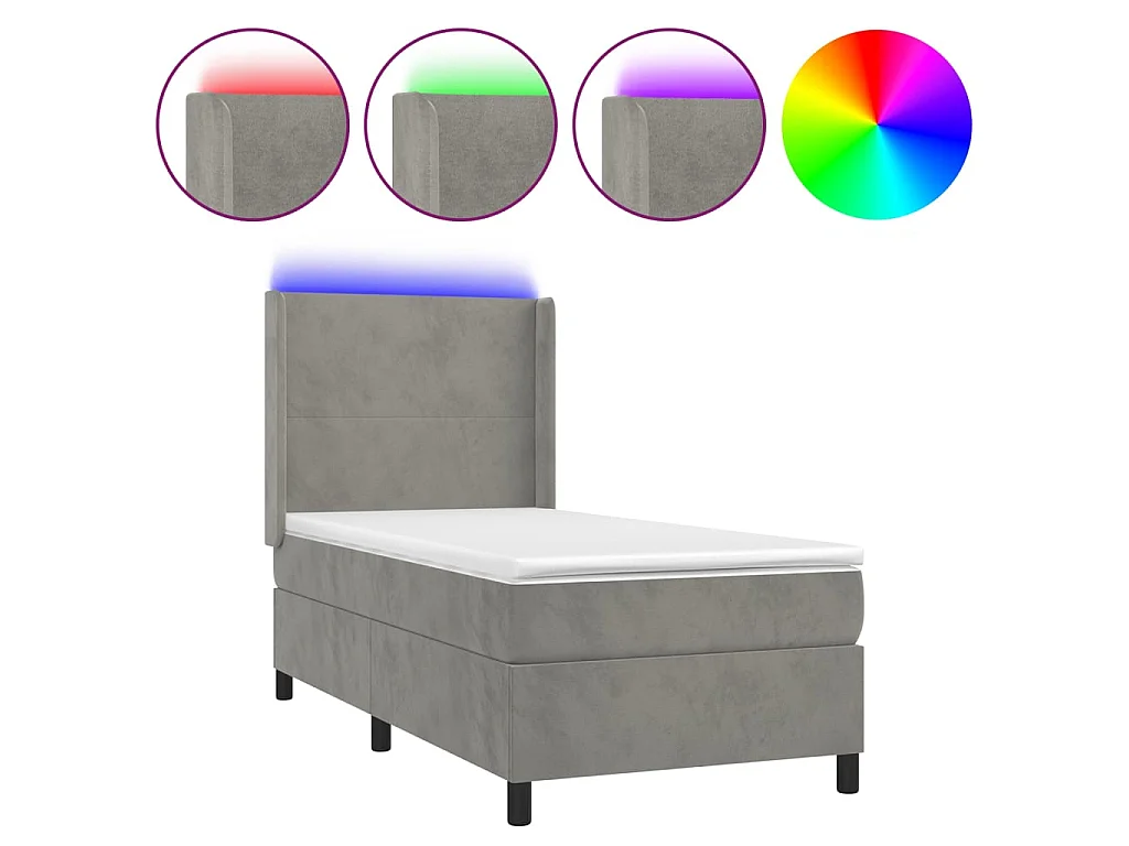LED-Boxspringbett mit Matratze,Bett für Schlafzimmer Hellgrau 90x190 cm Samt -CFW38582