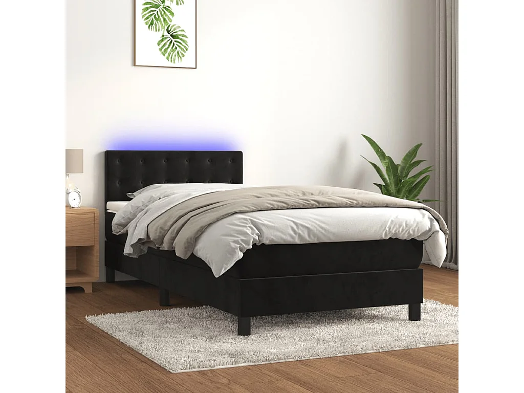 Ensemble complet boxspring - 80x200 cm + sommier à lattes de lit + matelas + LED Noir SRGW61400
