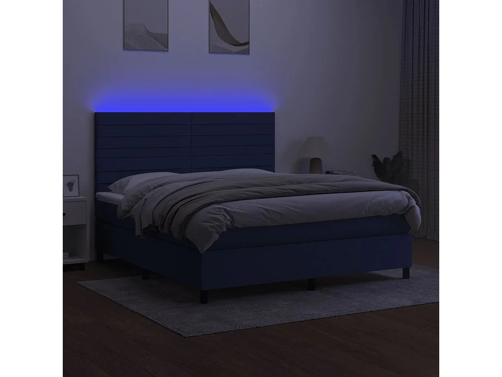 LED-Boxspringbett mit Matratze,Bett für Schlafzimmer Blau 160x200 cm Stoff -CFW12000
