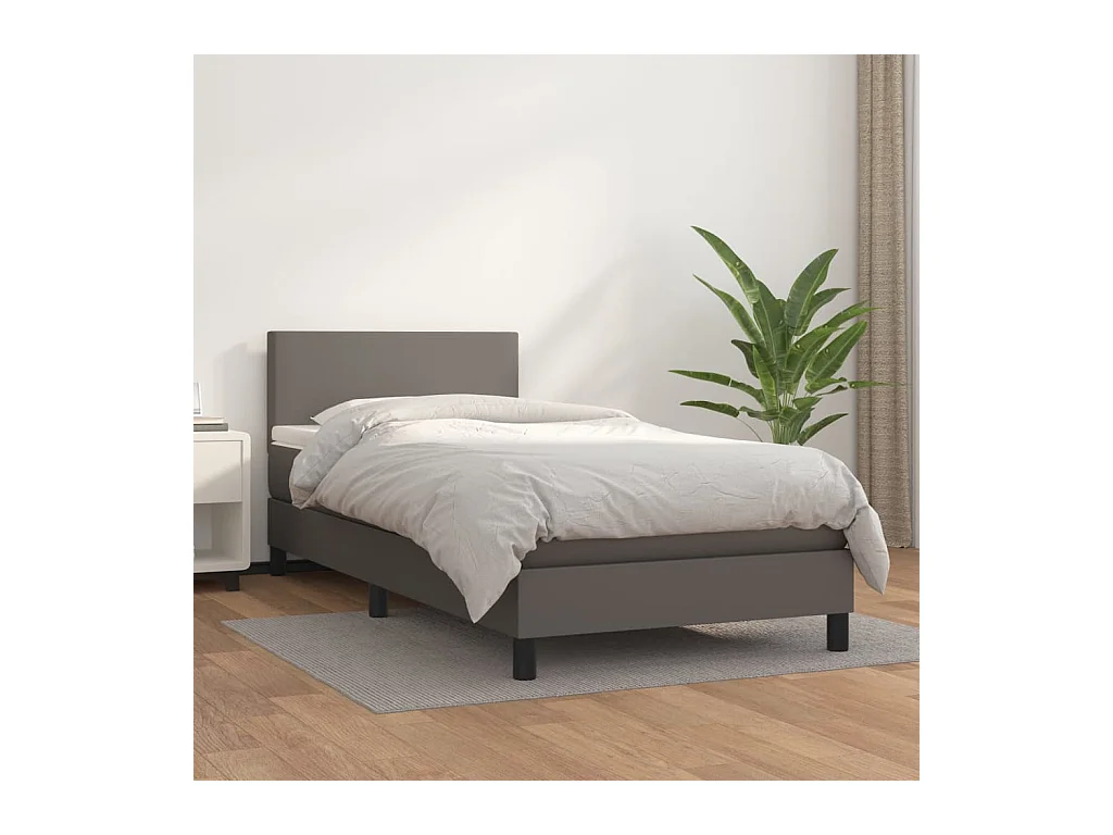 Ensemble complet boxspring - 90x190 cm + sommier tapissier + matelas Gris Similicuir SRGW63151
