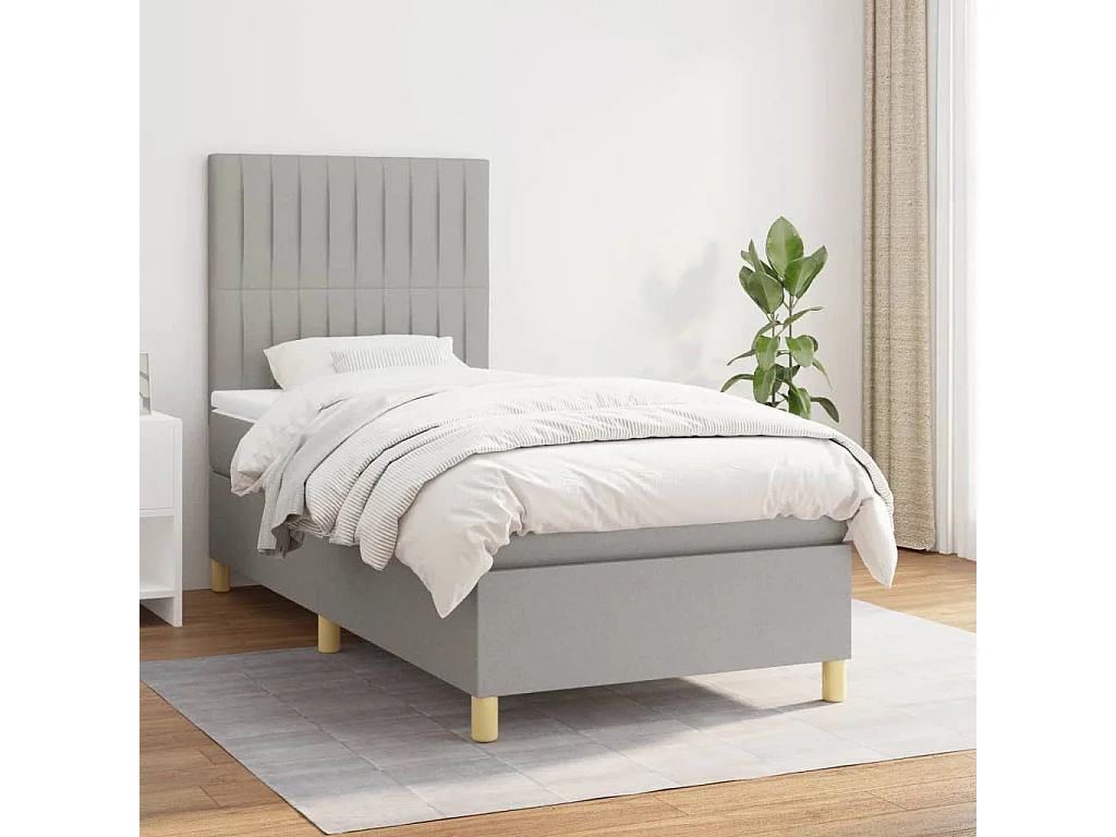 Ensemble complet boxspring - 80x200 cm + sommier tapissier + matelas Gris clair Tissu SRGW49125