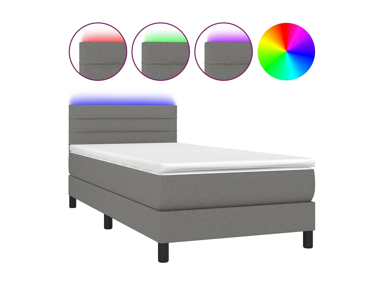 Conjunto Boxspring - 90x190 cm + Somieres + colchón + luces LED tela gris oscuro ES43760
