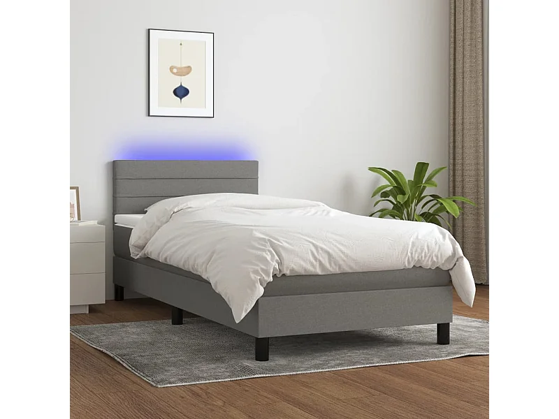 Conjunto Boxspring - 90x190 cm + Somieres + colchón + luces LED tela gris oscuro ES43760