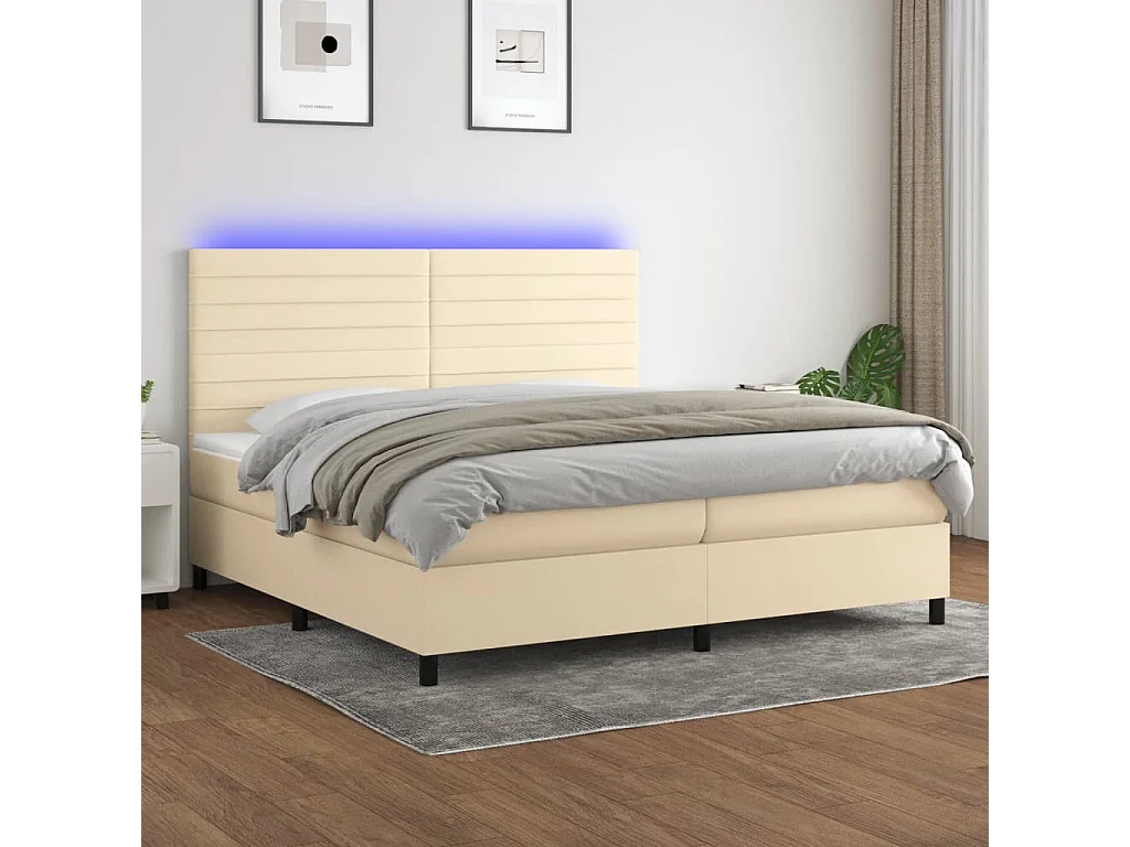 LED-Boxspringbett mit Matratze,Bett für Schlafzimmer Creme 200x200 cm Stoff -CFW28697