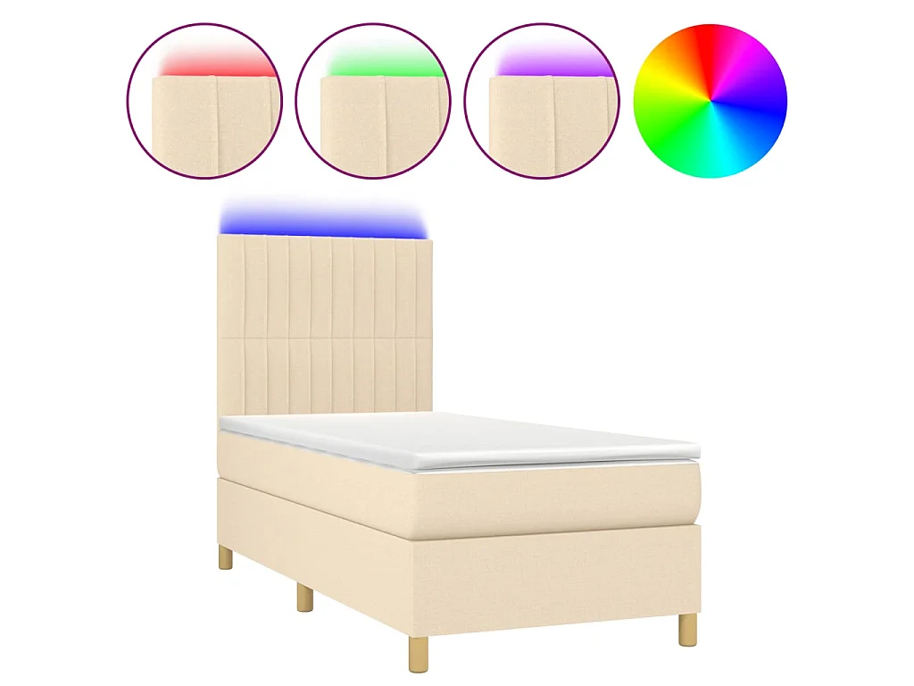 Cama continental c/ colchão e LED 100x200 cm tecido cor creme PT876338