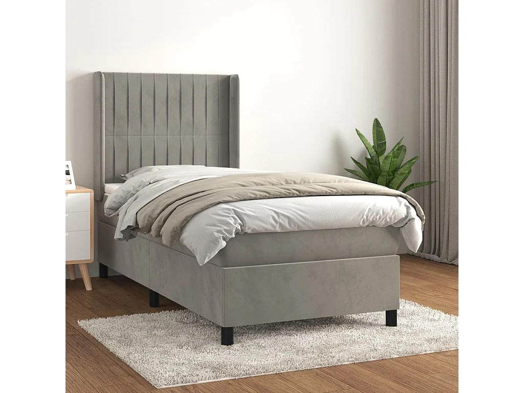 Cama continental com molas+ colchão 90x190 cm veludo cinza-claro PT574948