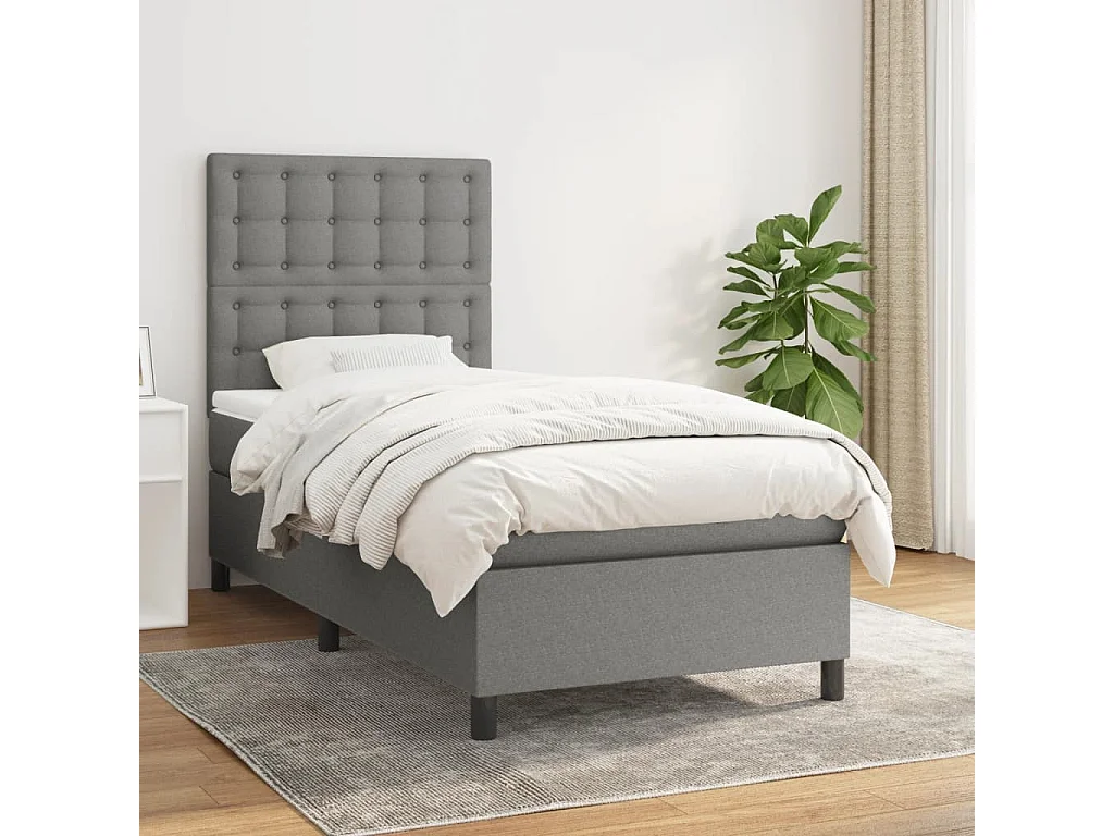 Conjunto Boxspring - 80x200 cm + Somieres + colchón tela gris oscuro ES37036