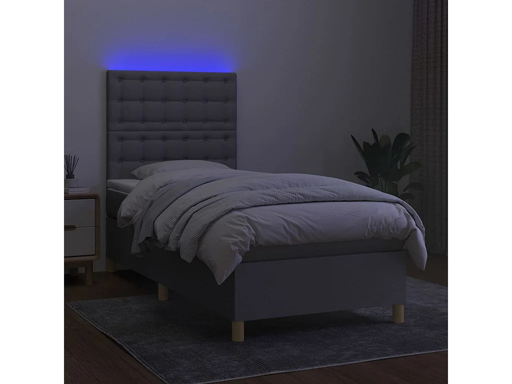 Conjunto Boxspring - 80x200 cm + Somieres + colchón + luces LED tela gris claro ES44008