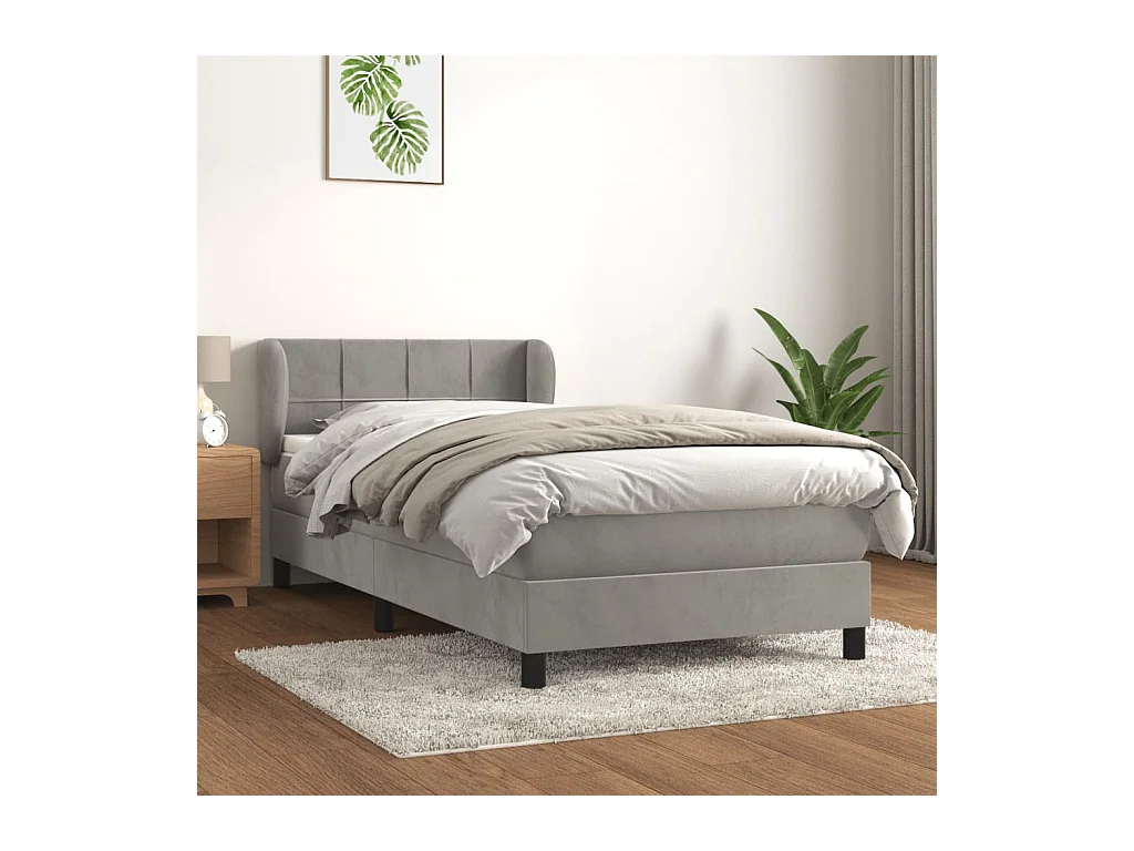 Ensemble complet boxspring - 80x200 cm + sommier tapissier + matelas Gris clair Velours SRGW16465