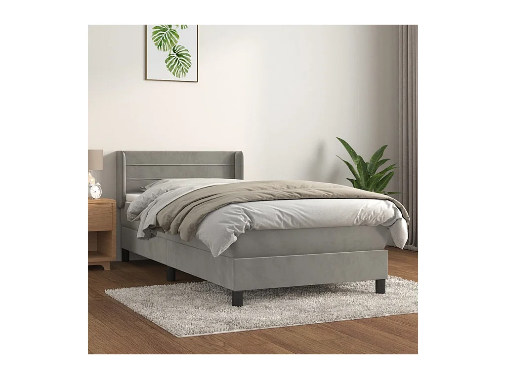 Ensemble complet boxspring - 90x190 cm + sommier tapissier + matelas Gris clair Velours SRGW66661