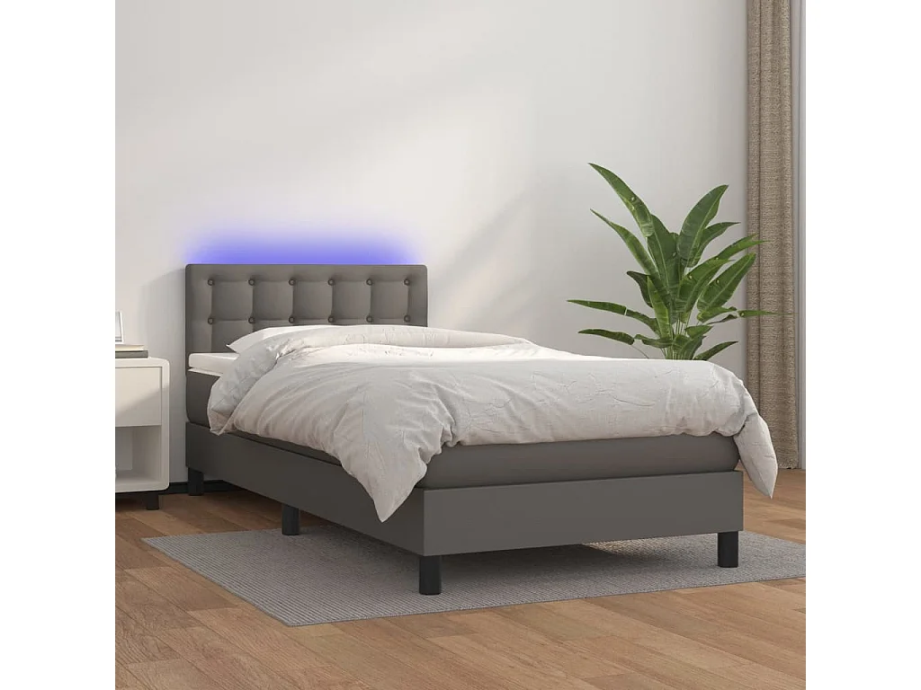 LED-Boxspringbett mit Matratze,Bett für Schlafzimmer Grau 90x190 cm Kunstleder -CFW62500