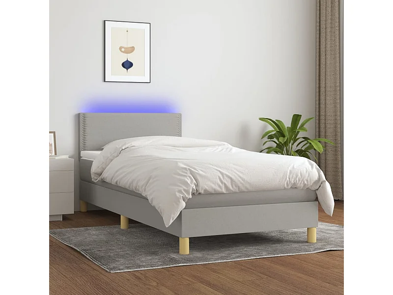 Cama continental c/ colchão e LED 90x200 cm tecido cinza-claro PT898937
