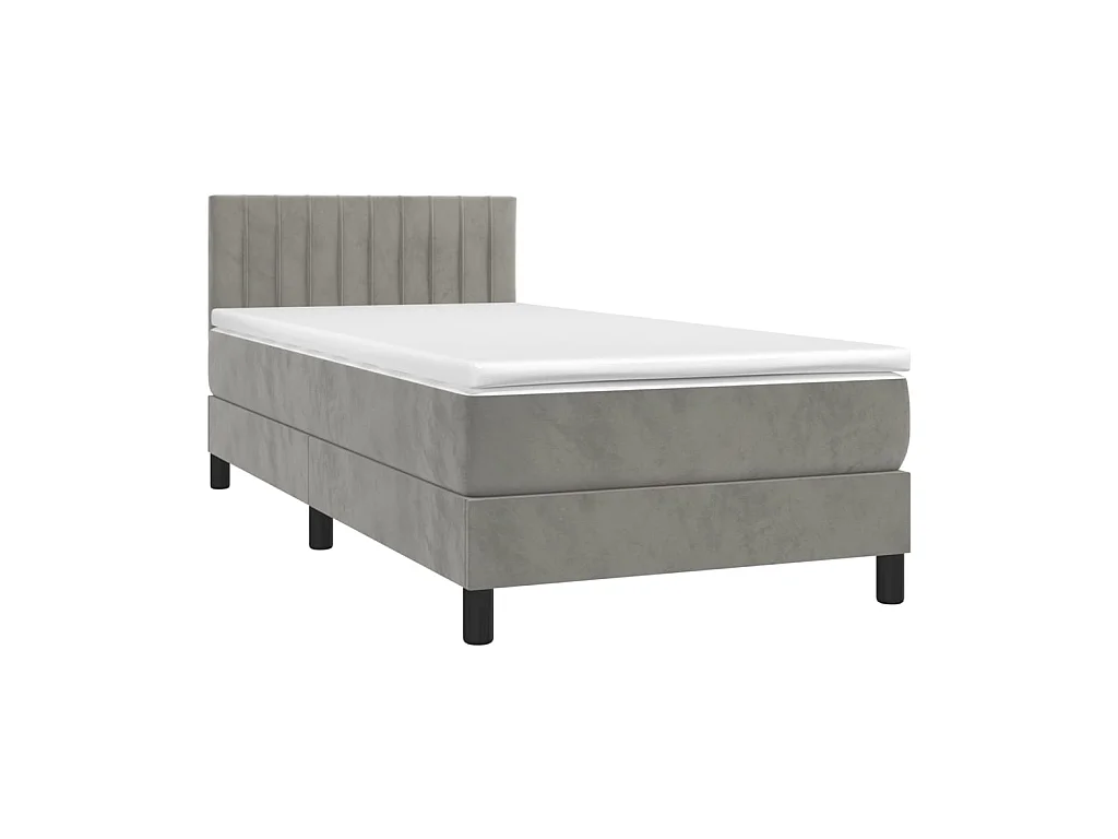 Cama continental c/ colchão/LED 90x200 cm veludo cinzento-claro PT709376
