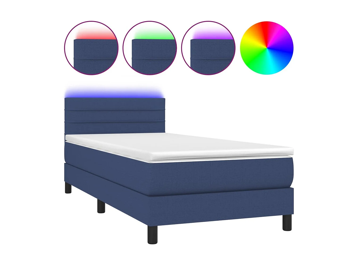Conjunto Boxspring - 100x200 cm + Somieres + colchón + luces LED tela azul ES44188