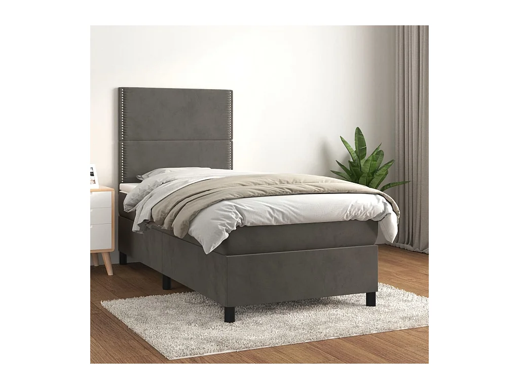 Conjunto Boxspring - 100x200 cm + Somieres + colchón terciopelo gris oscuro ES41388