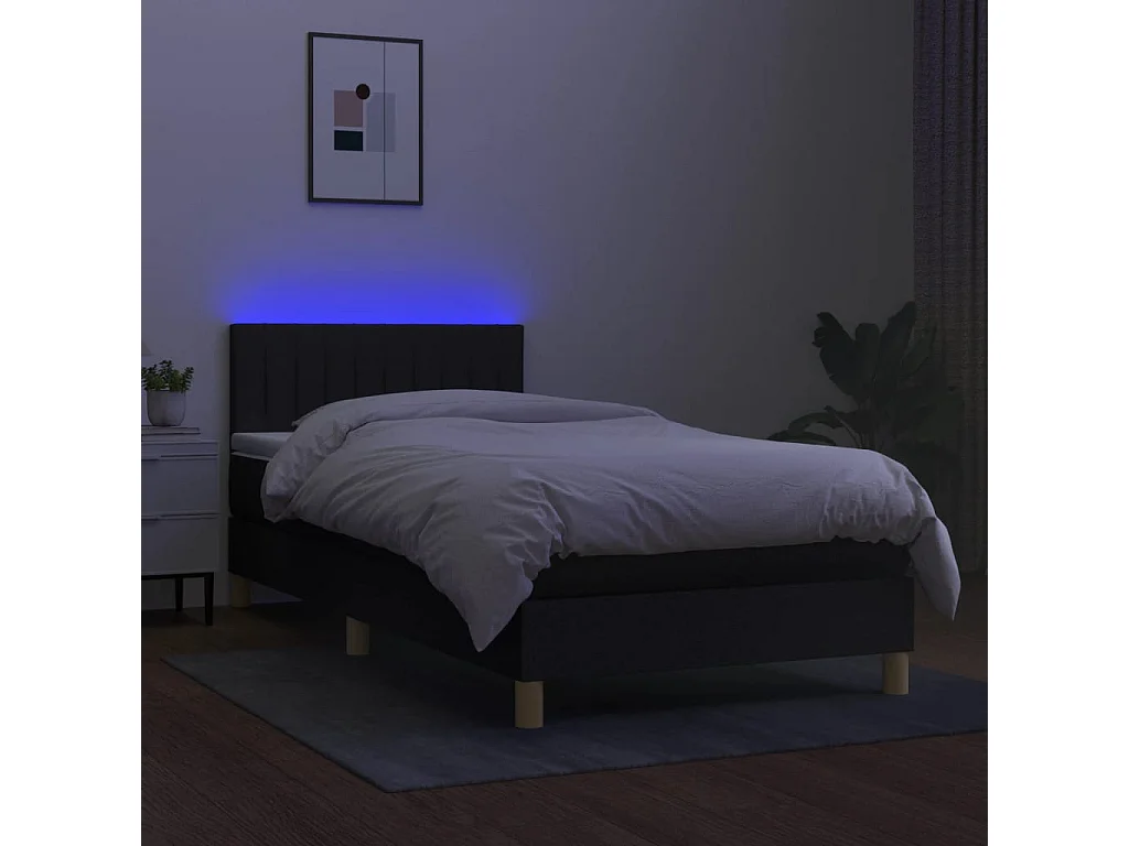 Cama continental c/ colchão e LED 80x200 cm tecido preto PT941470