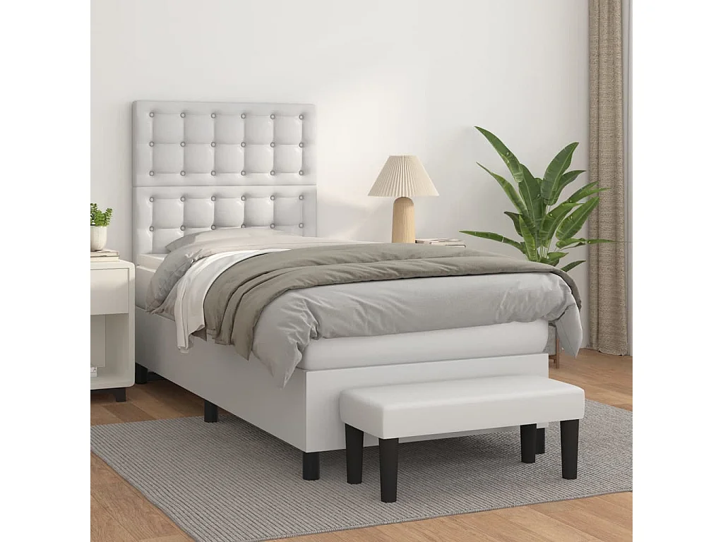 Boxspringbett mit Matratze,Bett für Schlafzimmer Weiß 80x200 cm Kunstleder -CFW82923