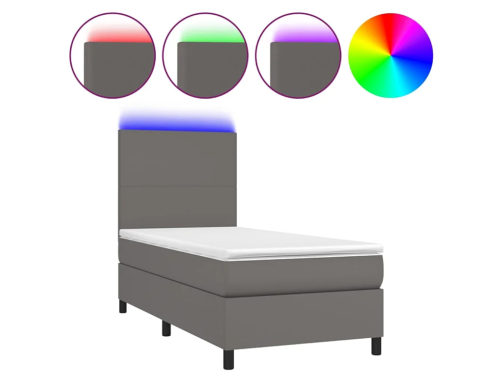 LED-Boxspringbett mit Matratze,Bett für Schlafzimmer Grau 90x190 cm Kunstleder -CFW76174