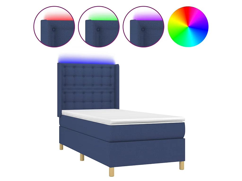 Cama continental c/ colchão e LED 80x200 cm tecido azul PT530323