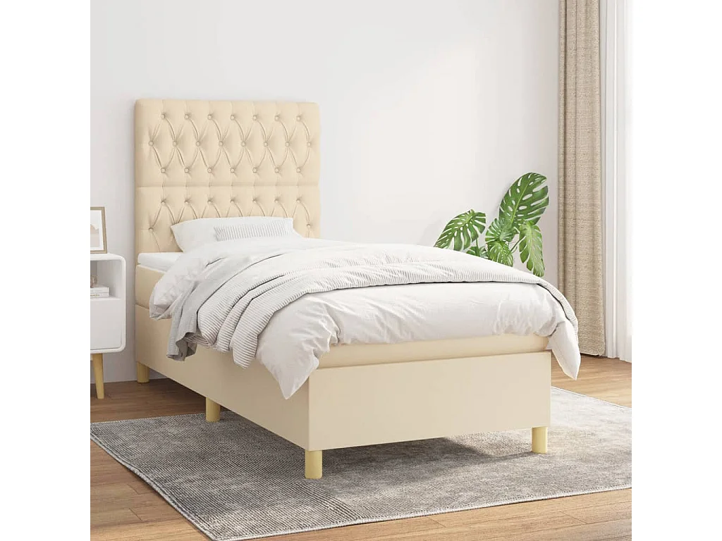 Boxspringbett mit Matratze,Bett für Schlafzimmer Creme 100x200 cm Stoff -CFW67833