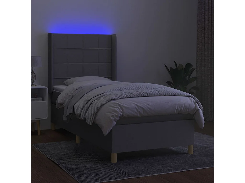 Conjunto Boxspring - 80x200 cm + Somieres + colchón + luces LED tela gris claro ES43499