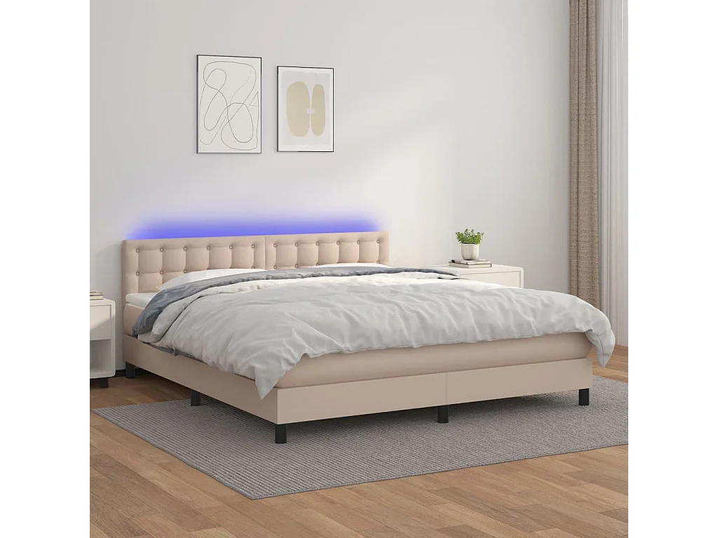 Lit-160x200 cm avec sommier à lattes de lit + matelas LED Cappuccino SRGW25936