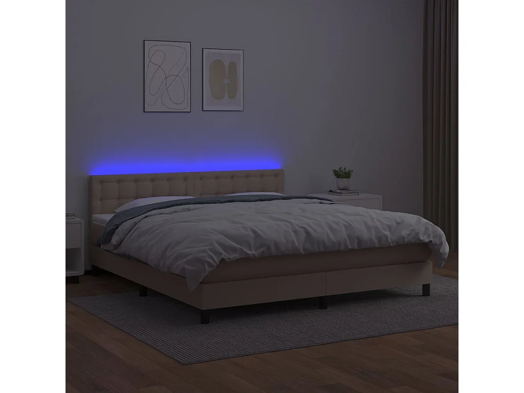 Lit-160x200 cm avec sommier à lattes de lit + matelas LED Cappuccino SRGW25936