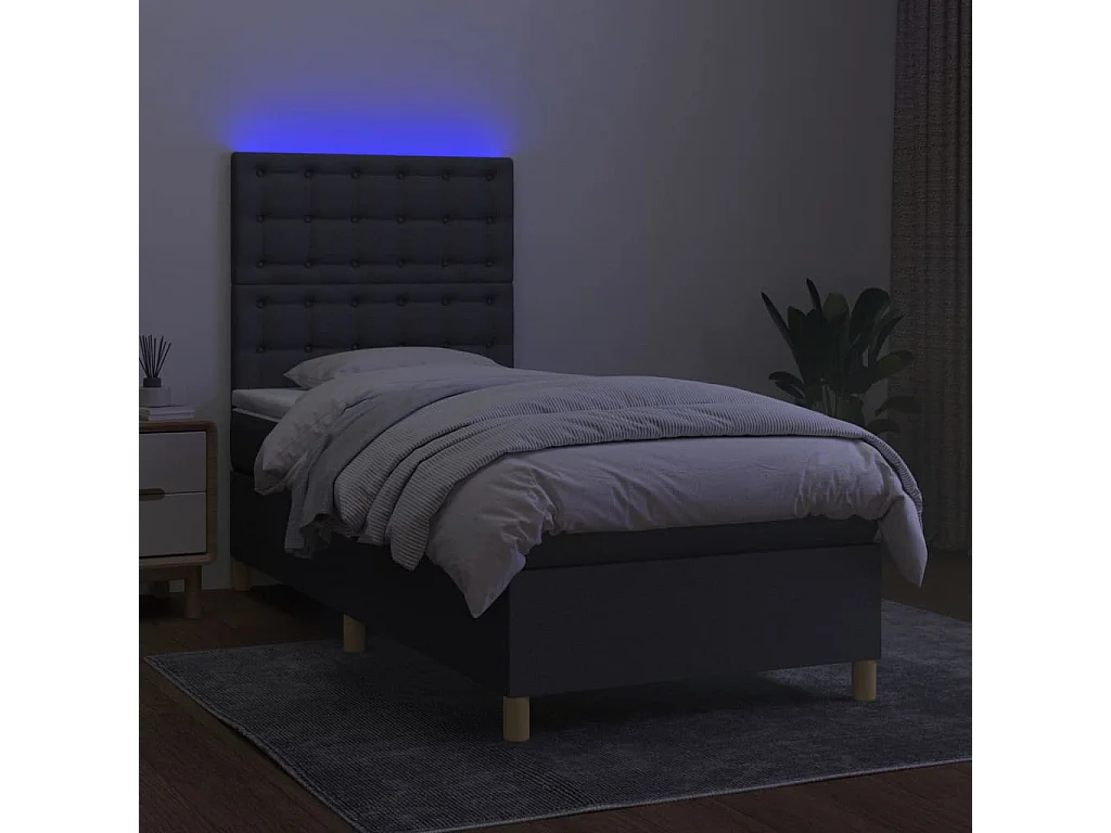 LED-Boxspringbett mit Matratze,Bett für Schlafzimmer Dunkelgrau 80x200 cm Stoff -CFW34266