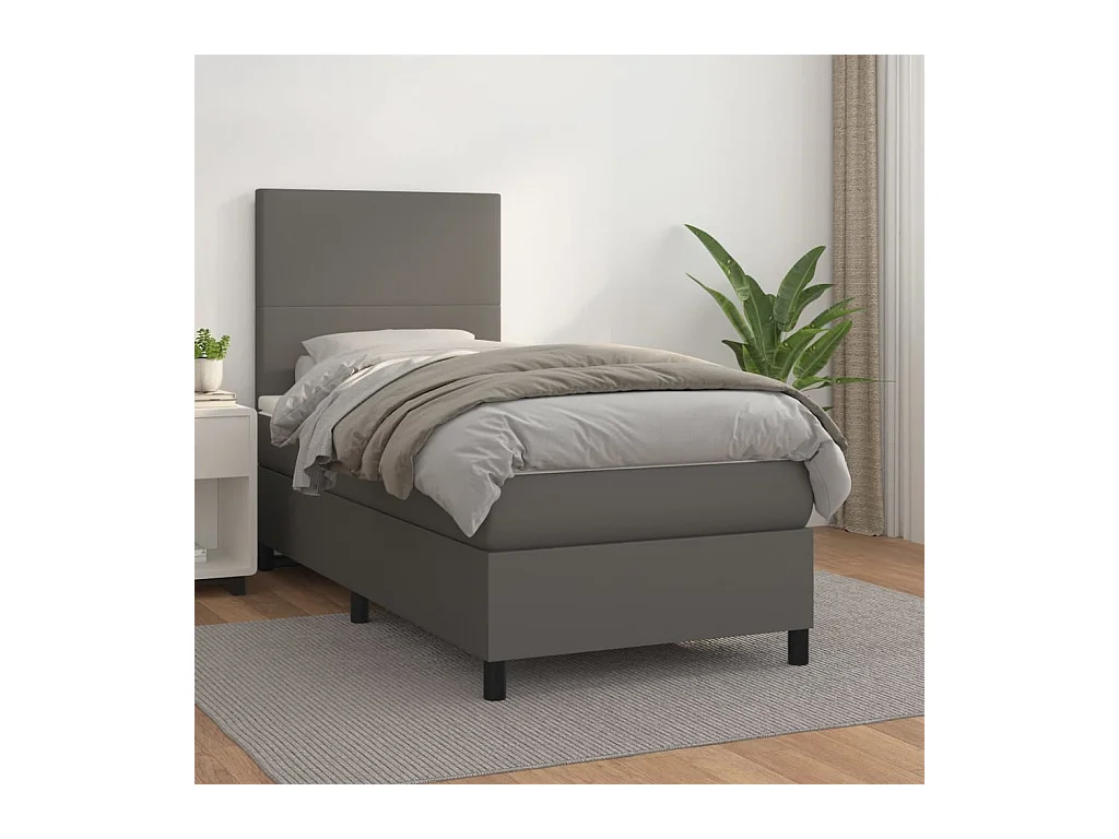Ensemble complet boxspring - 80x200 cm + sommier tapissier + matelas Gris Similicuir SRGW67715