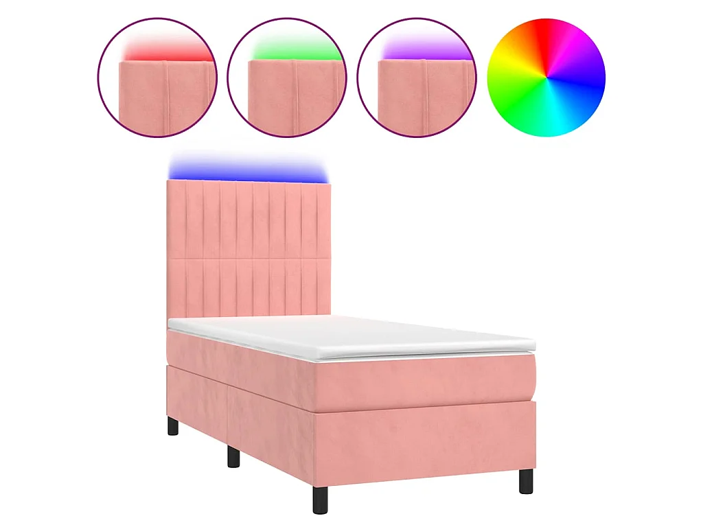 Cama box spring c/ colchão/LED 90x190 cm veludo rosa PT921297