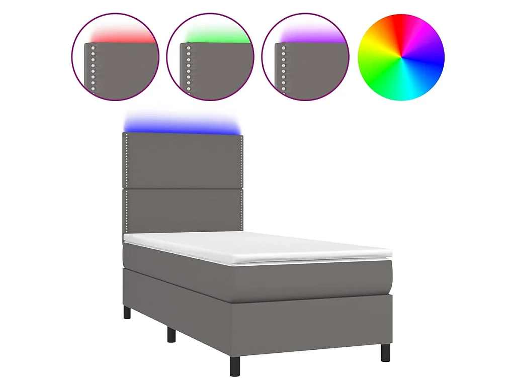 Cama continental c/ colchão/LED 90x190 cm couro artificial cinza PT316957