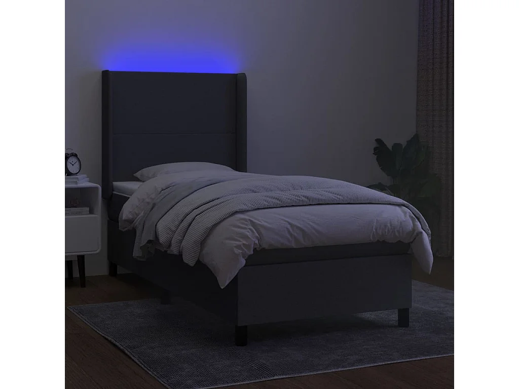 Conjunto Boxspring - 80x200 cm + Somieres + colchón + luces LED tela gris oscuro ES43798